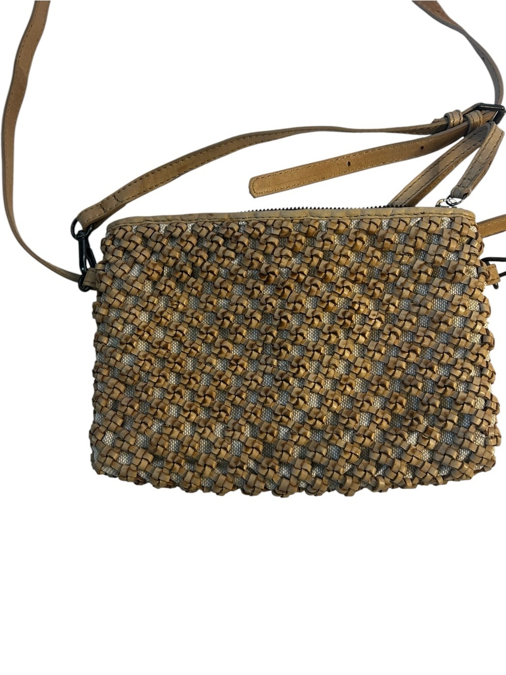 Woven Leather Crossbody Bag Tan Boho Shoulder Purse Neutral Basket Weave